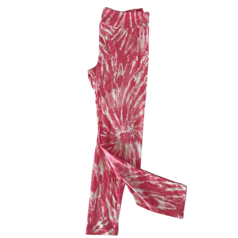$51 LuLaRoe Pink and White Tie Dye Soft Leggings Comfortable Bottoms Sz 12-18/TC
